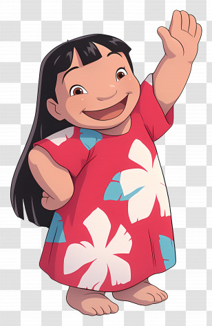 Cartoon Lilo - Cheerful Girl In Flowered Red Dress Transparent PNG