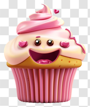 3d Cartoon Dessert - Happy Cartoon Cupcake Transparent PNG