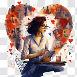 National Authorâ€™s Day - Woman Drawing With Heart Background Transparent PNG