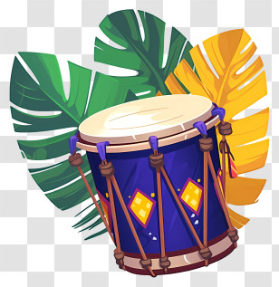 Drum - Blue Drum With Yellow And Green Leaf Background Transparent PNG