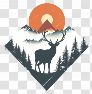 Deer Silhouette - Deer With Mountain And Sunset Landscape Transparent PNG