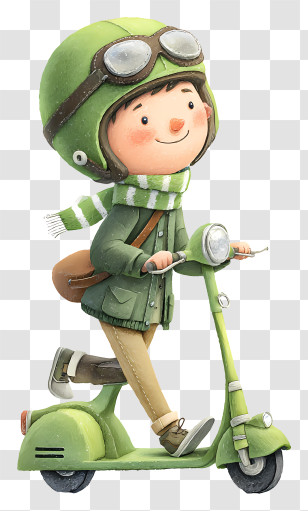 Man In Helmet Riding Scooter - Boy Riding Scooter Cartoon Transparent PNG