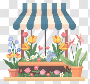 Spring Flower Store - Flower Shop Window With Potted Flowers Transparent PNG