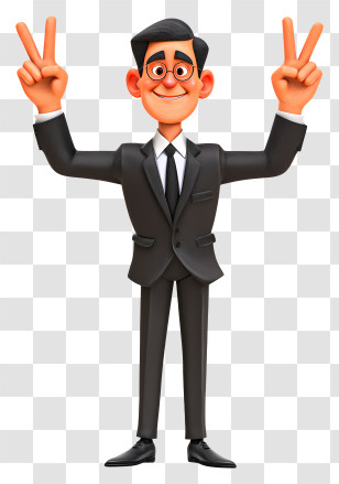 Indian Lawyer With Victory Sign - Cartoon Man In Suit With Victory Gesture Transparent PNG