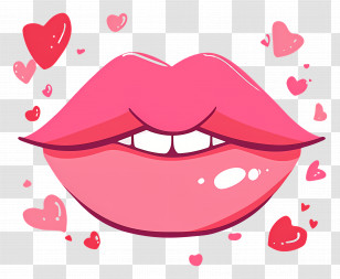 Kawaii Lips - Cute Pink Cartoon Lips With Hearts Transparent PNG