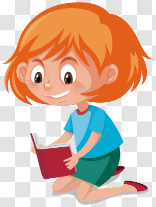 Young Girl - Cartoon Girl Reading A Book Transparent PNG