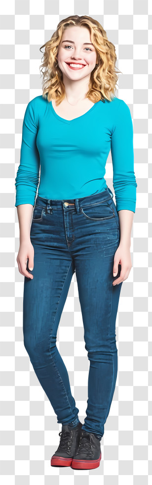 Woman - Woman In Blue Jeans And Top Transparent PNG