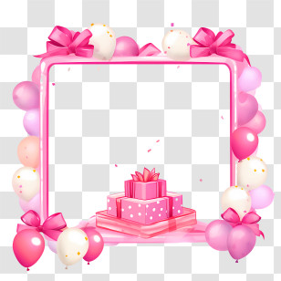 Birthday Frame - Pink Balloon Frame With Gift Box Illustration Transparent PNG