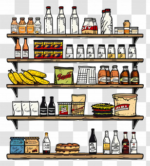 Supermarket Shelf - Illustrated Grocery Shelf With Products Transparent PNG