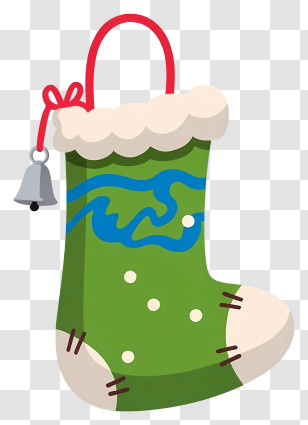 Christmas Stocking - Green Christmas Stocking With Bell Transparent PNG