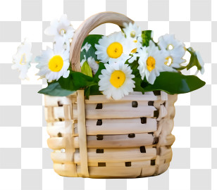 Wicker Basket - Wicker Basket With White Daisies Transparent PNG