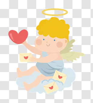 Cupid - Cute Cherub Floating With Heart And Letters Transparent PNG