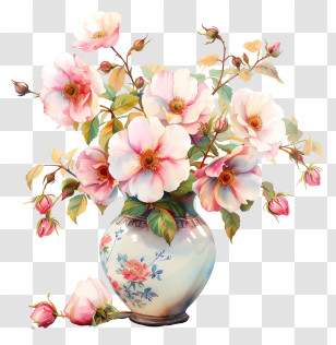 Dog Rose Flower - Beautiful Flower Vase With Pink Blossoms Transparent PNG
