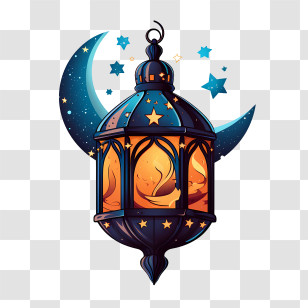 Islamic Lantern - Decorative Lantern With Stars And Moon Illustration Transparent PNG