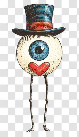 Cute Eyeball With Top Hat - Eyeball With Top Hat And Heart Transparent PNG