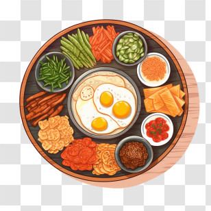 Korean Food - Healthy Breakfast Plate With Eggs And Vegetables Transparent PNG