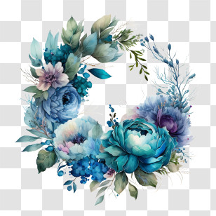 Watercolor Peony
 - Elegant Wreath Of Blue Flowers Transparent PNG