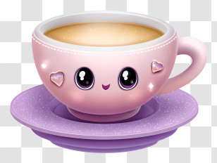 Teacup With Saucer Kawaii - Cute Smiling Teacup Transparent PNG