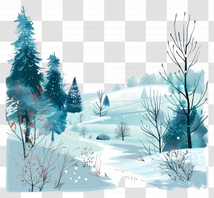 Winter Landscape - Winter Landscape Illustration With Snow And Trees Transparent PNG