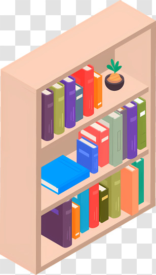 Icon - Bookshelf Display With Colorful Books And Plant Transparent PNG