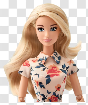Barbie - Blonde Doll In Floral Dress Transparent PNG