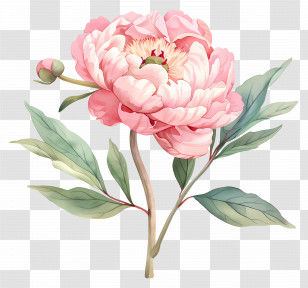 Peony Flower - Pink Peony Flower Botanical Art Transparent PNG