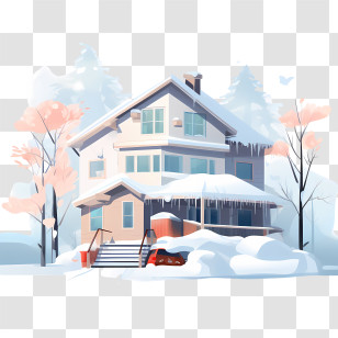 Winter House - Snowy House With Trees In Winter Transparent PNG