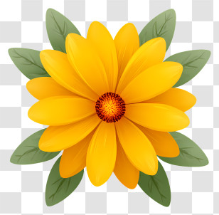 Flower Emoji - Yellow Flower With Green Leaves Transparent PNG