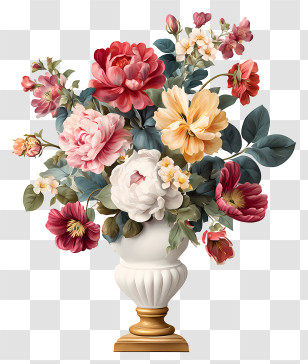 Vintage Floral Arrangement - Elegant Vase With Flowers Transparent PNG