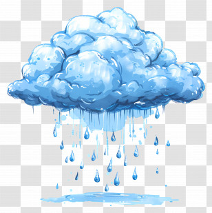 Rainy - Blue Rain Cloud With Falling Droplets Transparent PNG