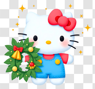 Christmas Hello Kitty - Hello Kitty With Christmas Wreath Transparent PNG