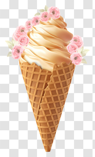 Waffle Cone - Ice Cream Cone With Flowers Transparent PNG