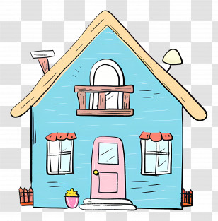 House - Cute Doodle House With Blue Walls Transparent PNG