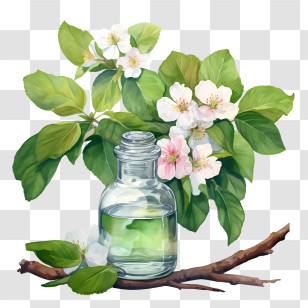 Apple Blossom - Glass Bottle With Floral Decoration Transparent PNG