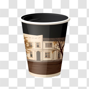Paper Coffee Cup - Black Paper Cup With Building Design Transparent PNG