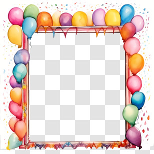 Birthday Party Frame - Festive Photo Frame With Colorful Balloons Transparent PNG