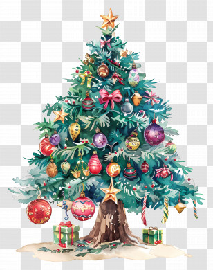 Christmas Tree - Beautifully Decorated Christmas Tree With Ornaments Transparent PNG