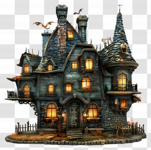 Haunted House - Spooky Haunted House With Lit Windows Transparent PNG