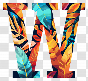 Letter W - Floral Letter W With Vibrant Leaves Design Transparent PNG