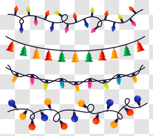 String Lights - Colorful Christmas String Lights With Festive Patterns Transparent PNG