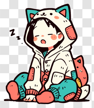Anime Boy Kawaii - Cute Sleepy Child In Cat Hoodie Transparent PNG