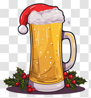 Beer - Festive Beer With Santa Hat For Christmas Transparent PNG