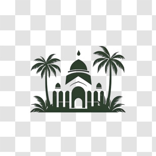 Mosque - Islamic Mosque Silhouette With Palm Trees Transparent PNG