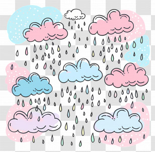 Raining - Cute Rainy Clouds With Pastel Raindrops Transparent PNG