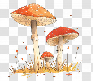 Mushrooms - Red Mushrooms In Grass Illustration Transparent PNG
