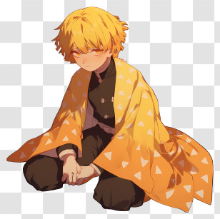 Zenitsu Agatsuma - Anime Character With Yellow Hair And Cloak Transparent PNG