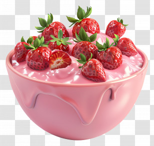 Strawberry Smoothie Bowl - Bowl Of Strawberry Yogurt With Fresh Strawberries Transparent PNG
