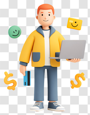 Shopping Via Smartphone - Man With Laptop And Payment Card Transparent PNG