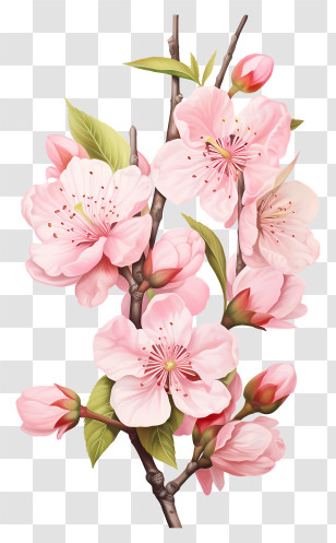 Pastel Cherry Branch Blossom - Pink Cherry Blossom Branch Transparent PNG