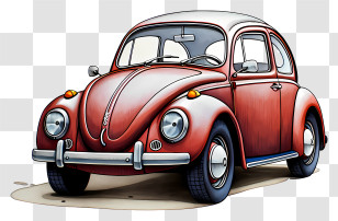 Retro Car - Red Vintage VW-Inspired Car Transparent PNG